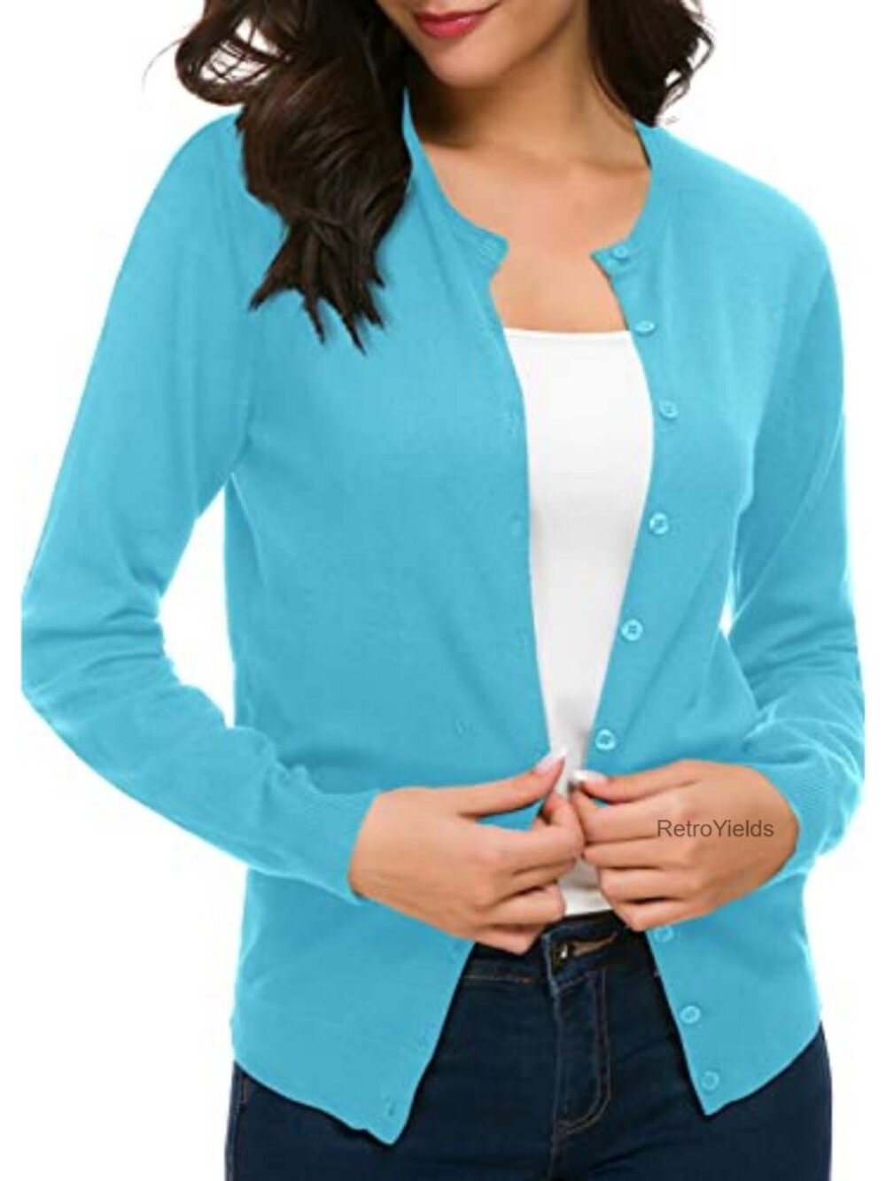 Long Sleeve Crew Neck Button Down Knit Cardigan Sweater